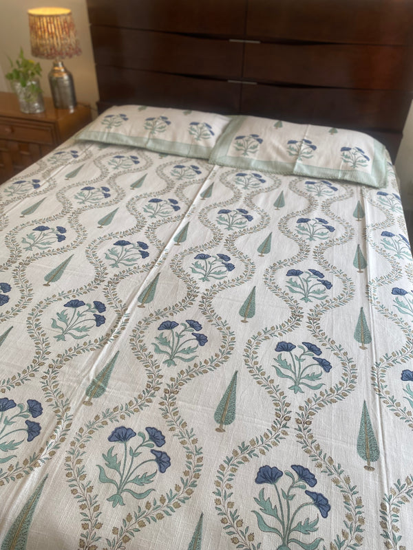 Neeli Buti Floral Hand Block Print Bedcover