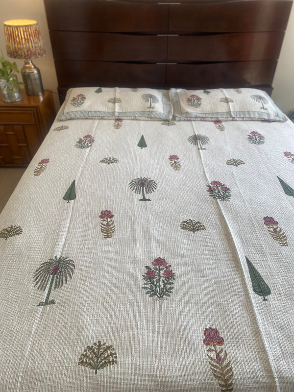 Cypress and Floral Hand Block Print Bedcover