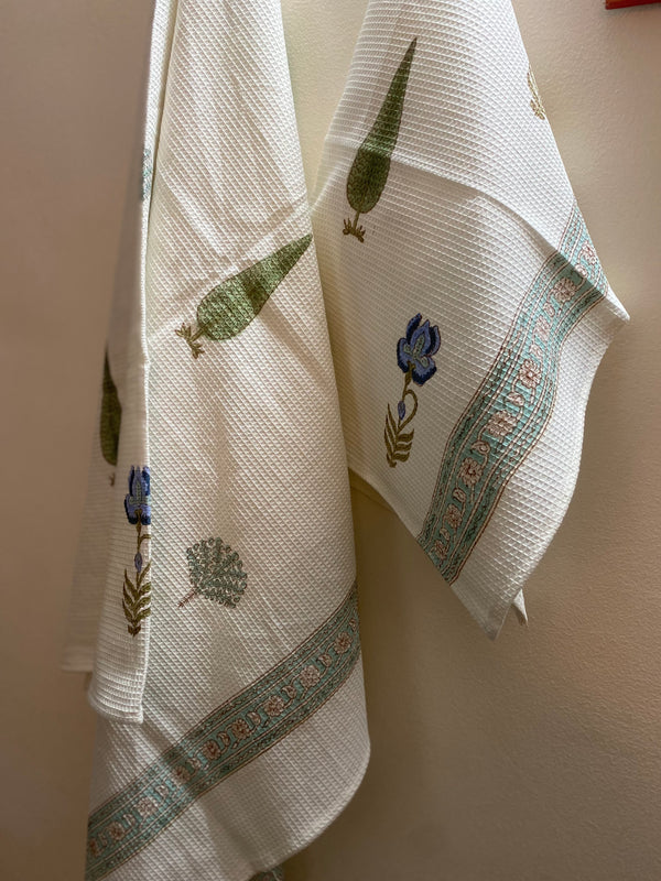 Hand block printed Bath towel set- Leaf and Floral (set of 3)