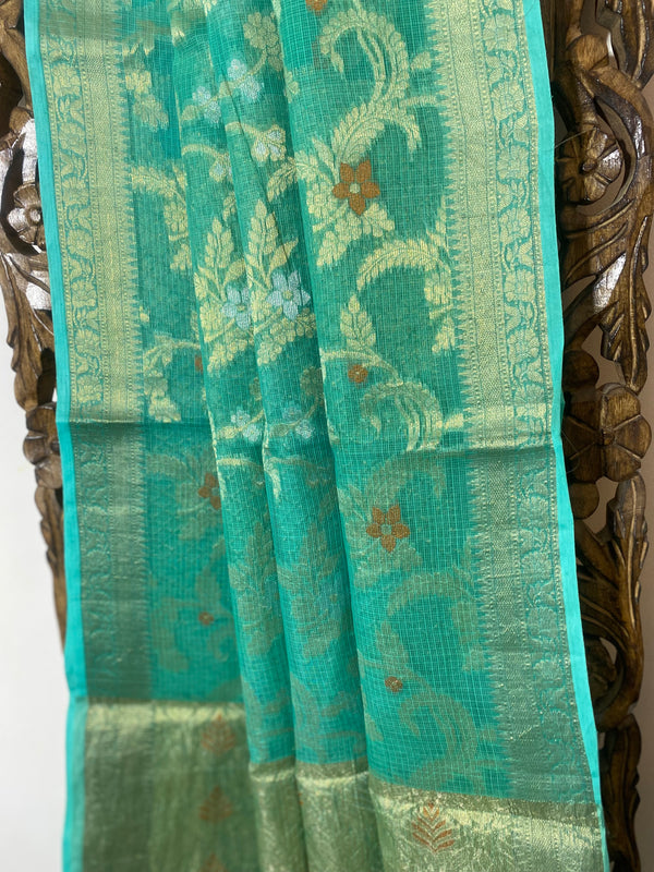 Phool collection- Sea Green Zari Weaving Kota Saree