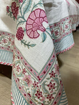 Pink and Green Floral HandBlock Print Cotton Slub Bedcover