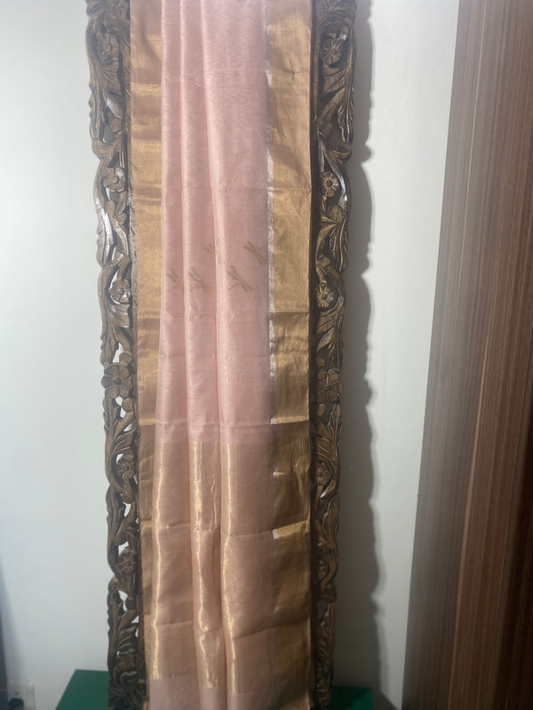 Gul-mohar collection- Handwoven Light Pink Dragonfly Chanderi Saree