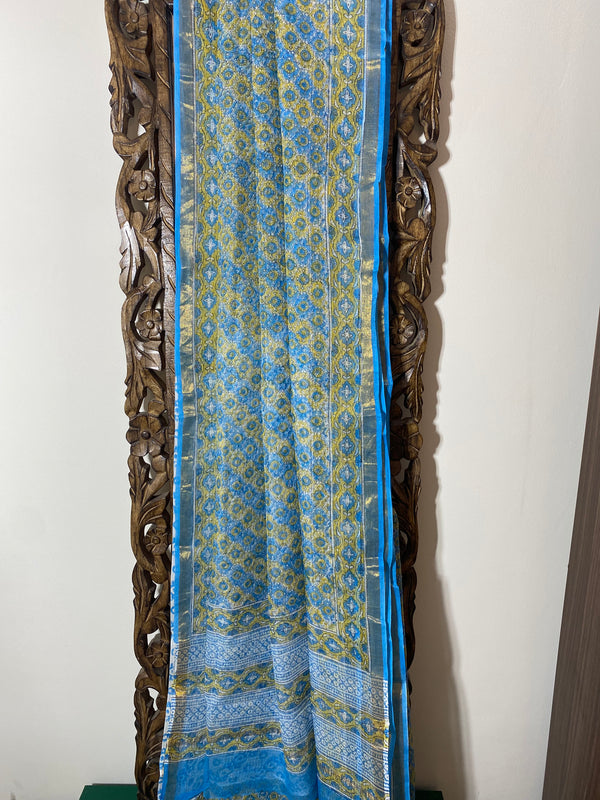 Phool collection- Blue and Yellow Kota Doriya saree