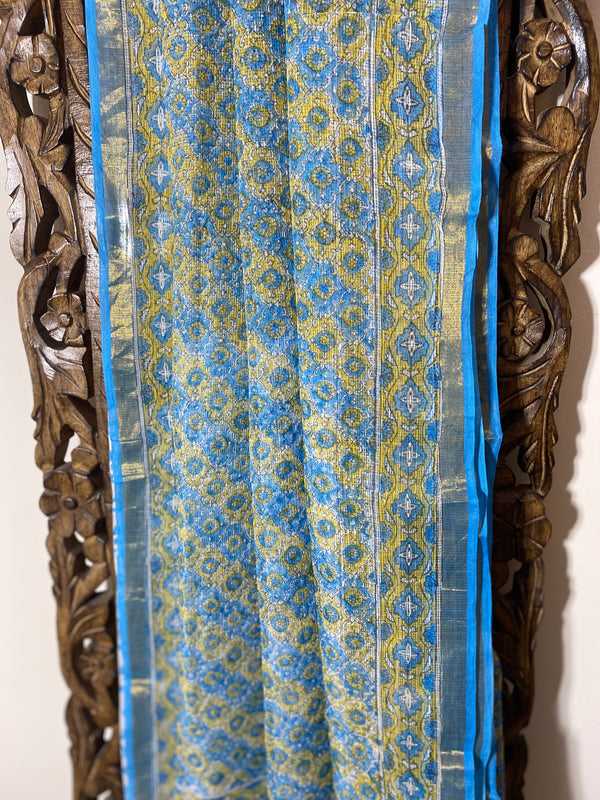 Phool collection- Blue and Yellow Kota Doriya saree