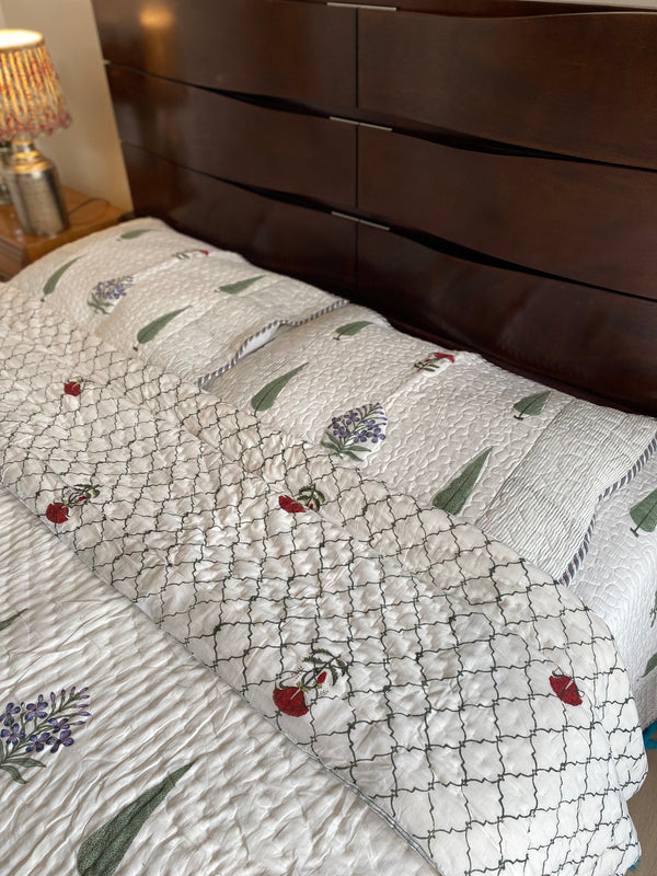Cyprus Leaf and Floral Bedcover and Reversible Quilt