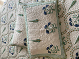 Blue and Green Floral Handblock Print Quilted Bed Cover