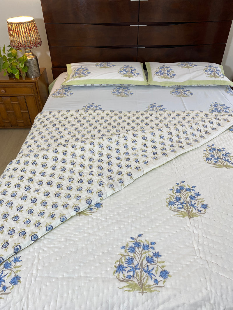 Green and Blue Floral Reversible Quilt