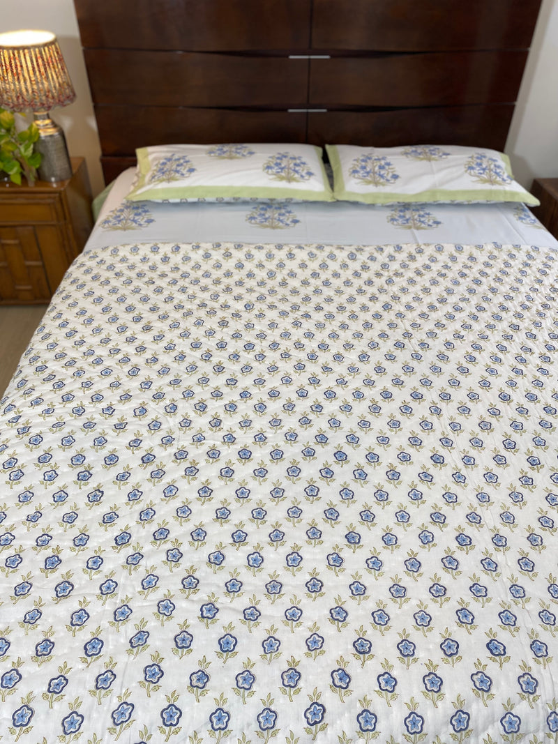 Green and Blue Floral Reversible Quilt