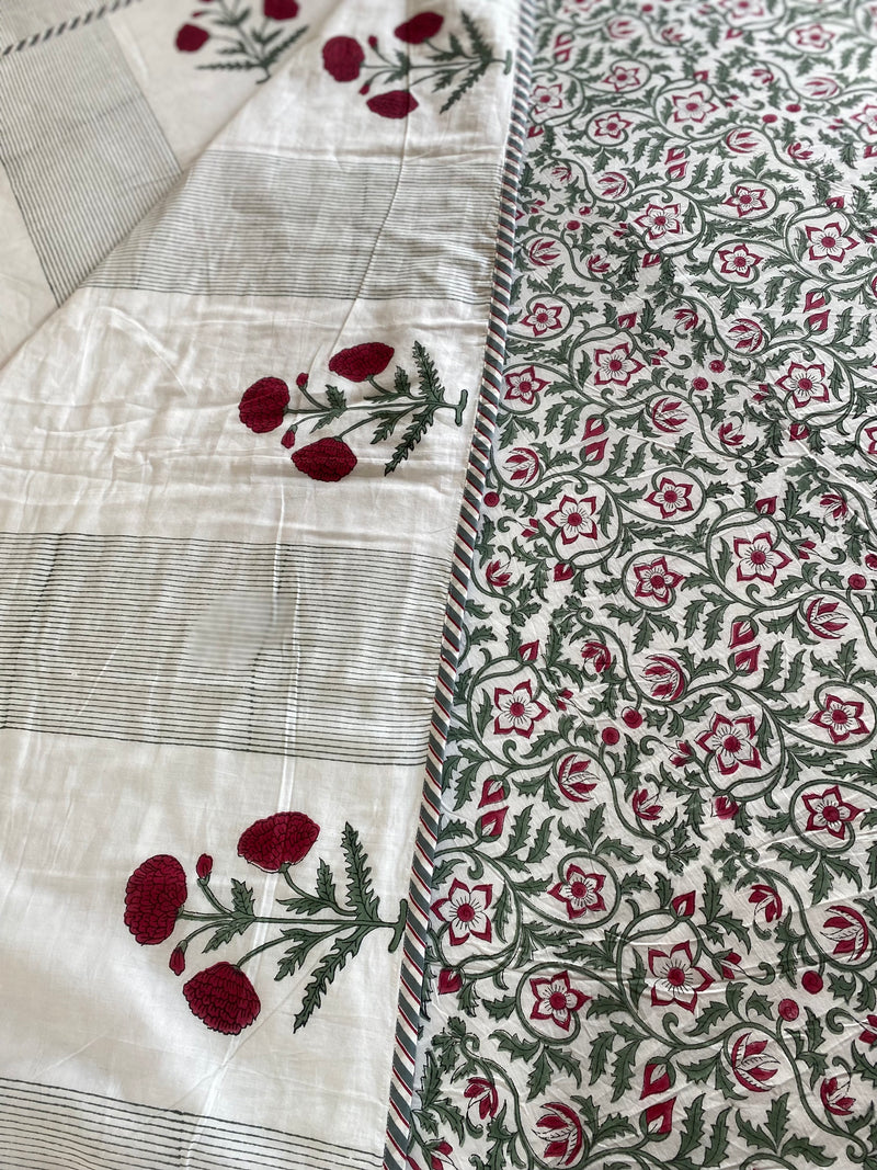 Fresh Florals- Red and Green Floral Cotton Mul Dohar