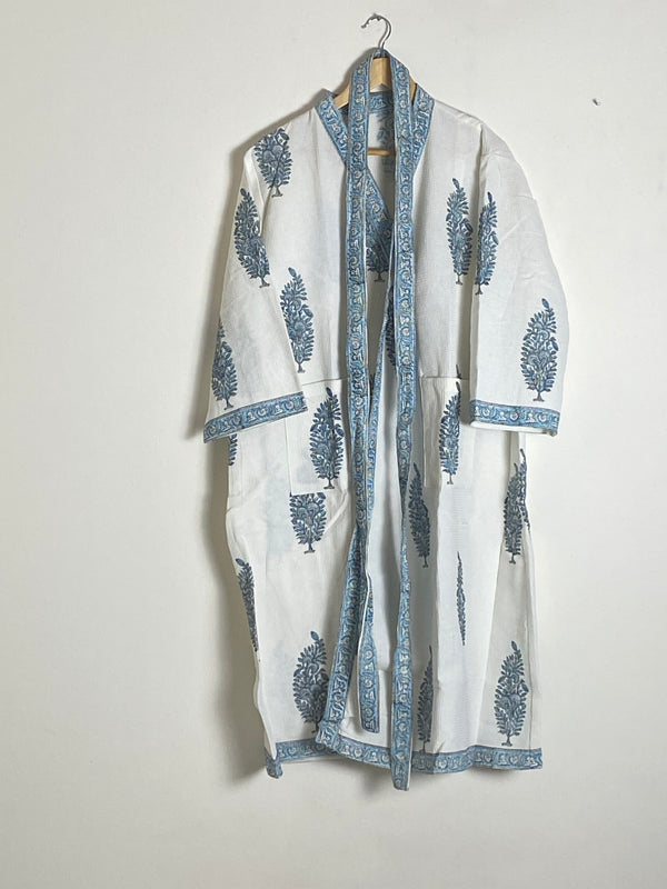 Tree and Floral Bath robe- Blue