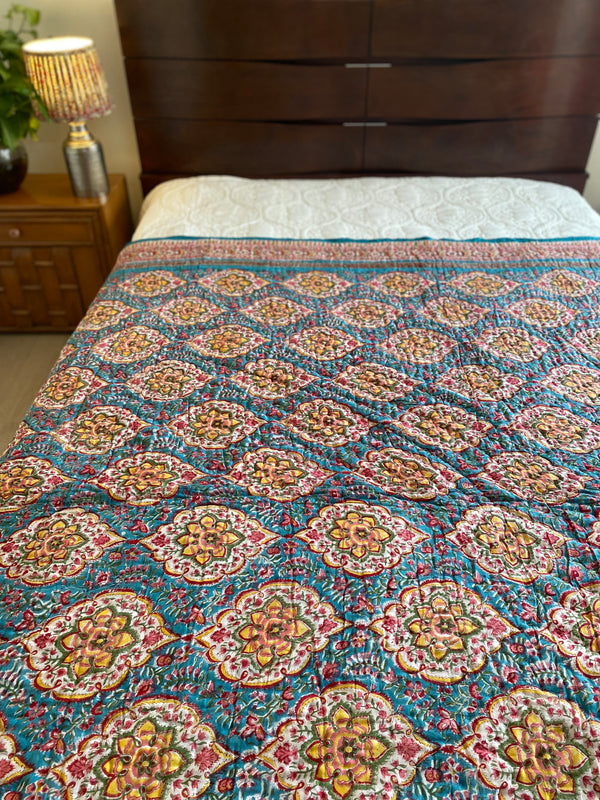 Shades of Blue Floral Reversible Quilt