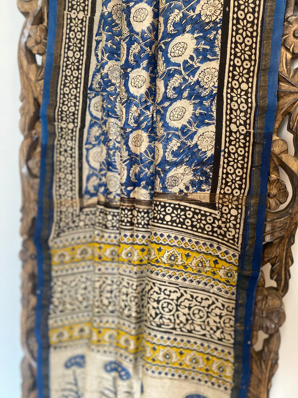 Gul-mohar collection- Blue Floral Chanderi Silk Saree