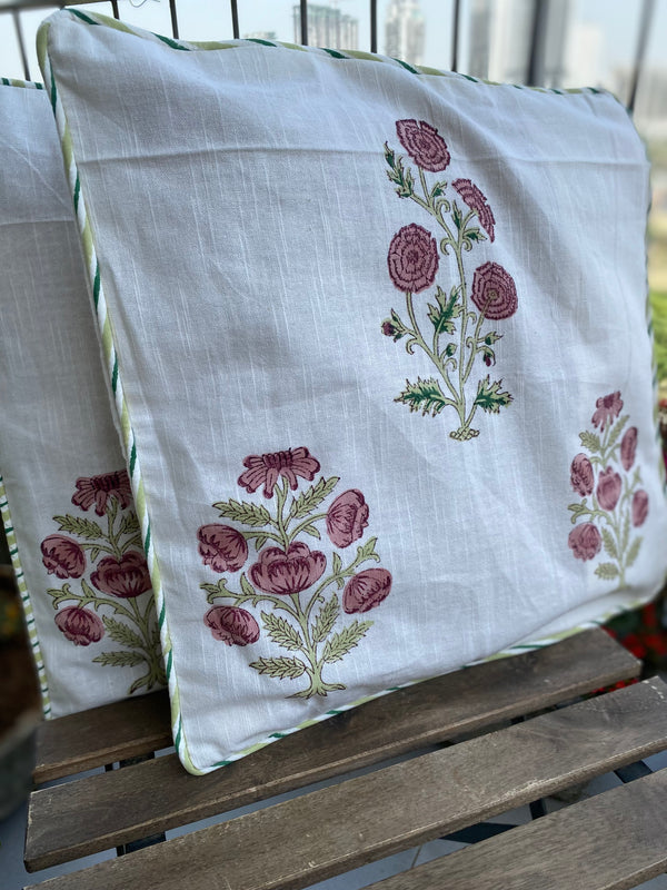 Pink and Green Floral Cushion Covers (Set of 2)