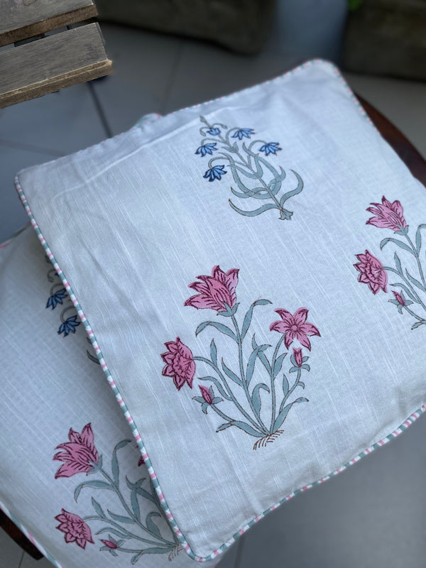 Pink and Blue Floral Cushion Covers (Set of 2)