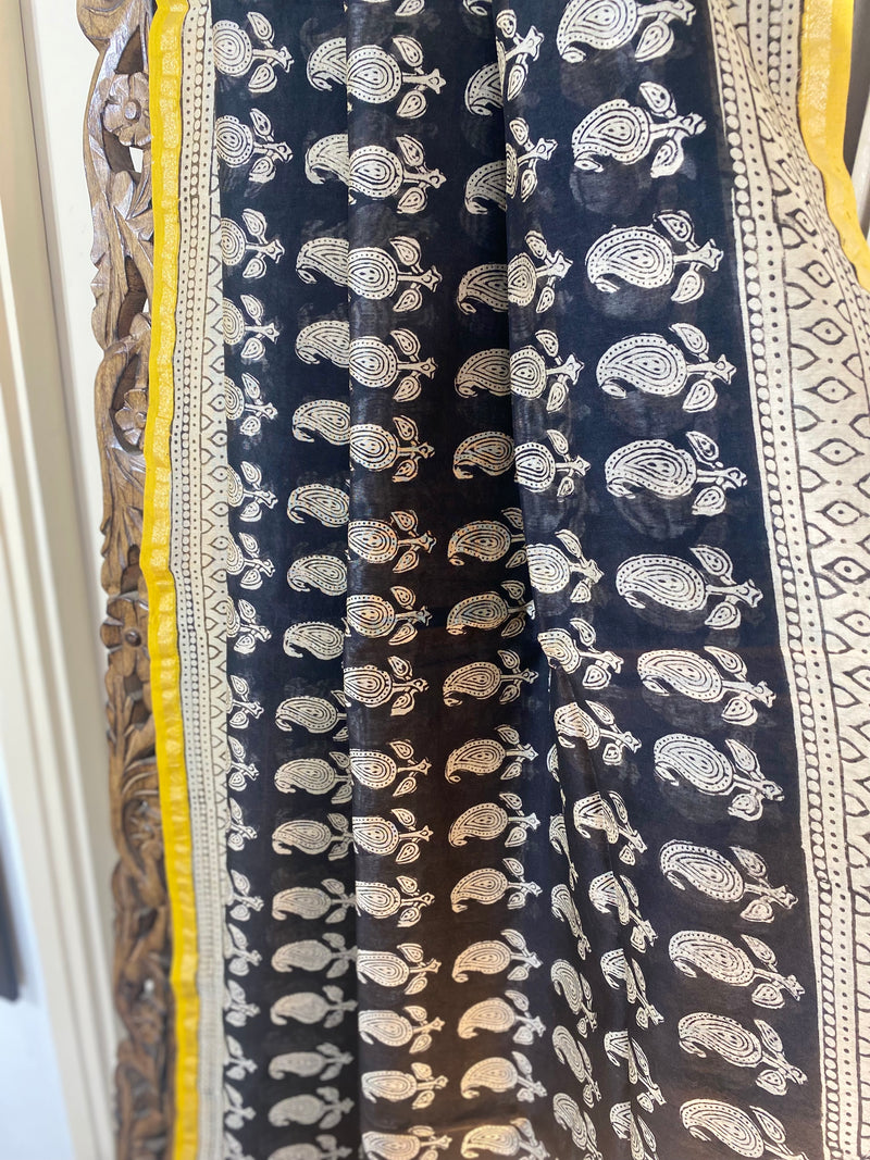 Gul-mohar collection- Black Chanderi Saree