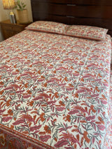 Floral Handblock Printed Bedsheet (300 TC)