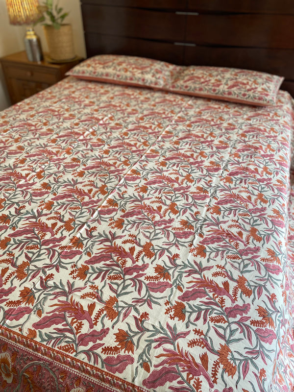 Floral Handblock Printed Bedsheet (300 TC)