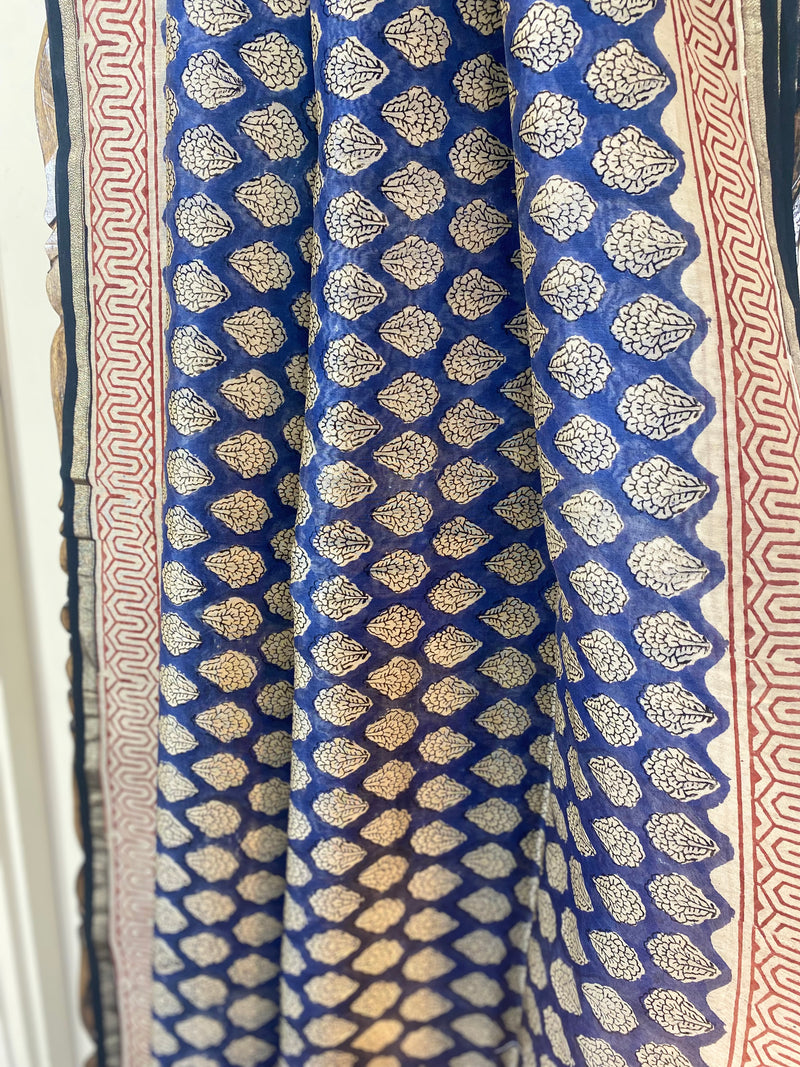 Gul-mohar collection- Blue Chanderi Saree