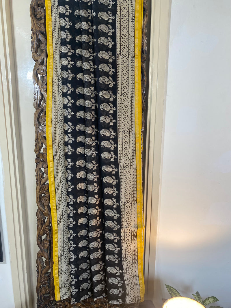 Gul-mohar collection- Black Chanderi Saree