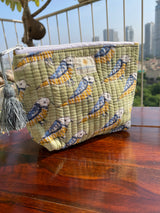 Olive Green Bird Tote Bag with Pouch