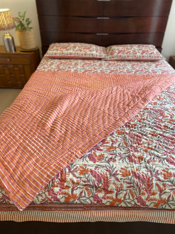 Peach Floral Reversible Quilt