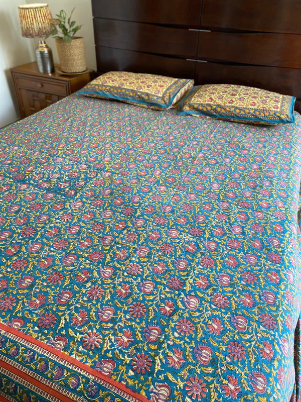 Blue Handblock Printed Bedsheet