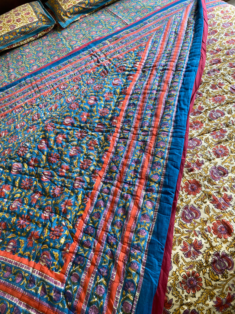 Blue Floral Reversible Quilt
