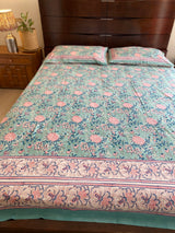 Aqua Blue Handblock Printed Bedsheet