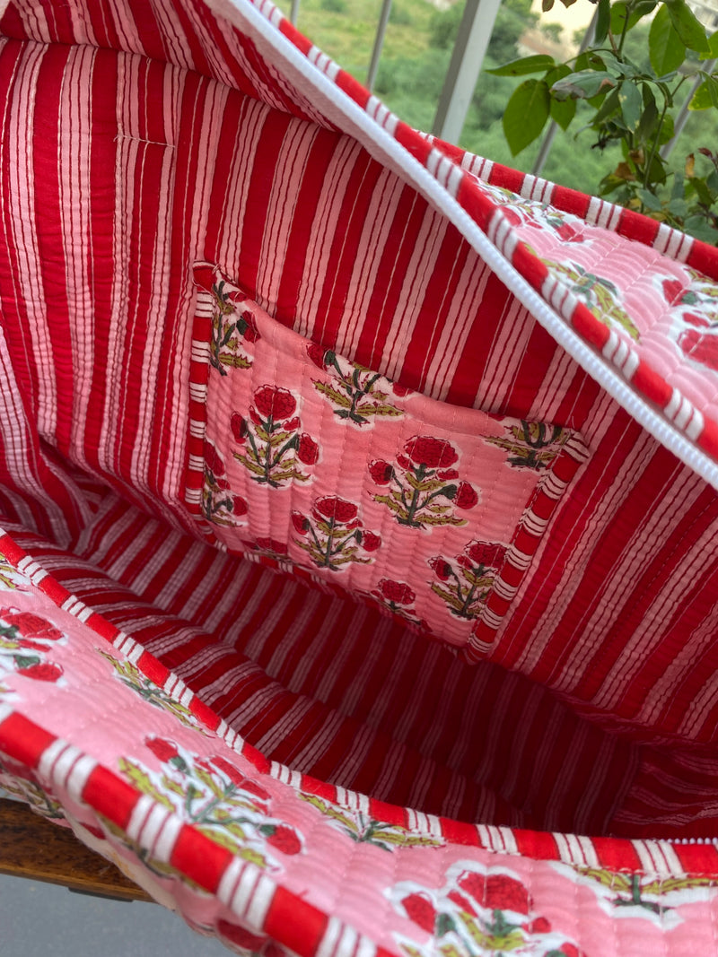 Pink Floral Tote Bag with Pouch