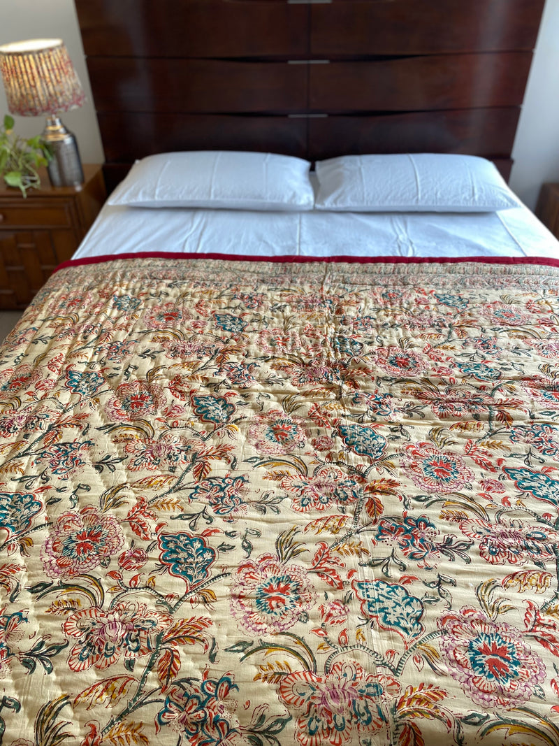 Red Floral Reversible Quilt