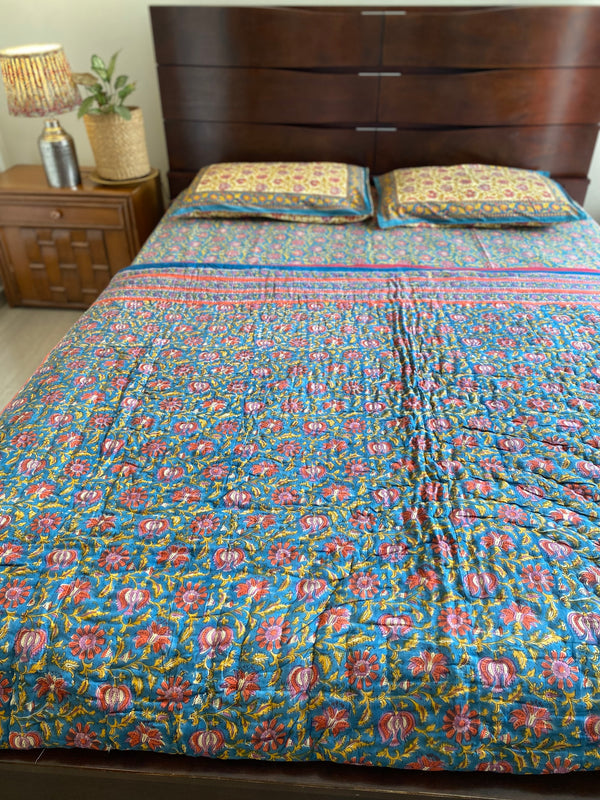 Blue Floral Reversible Quilt