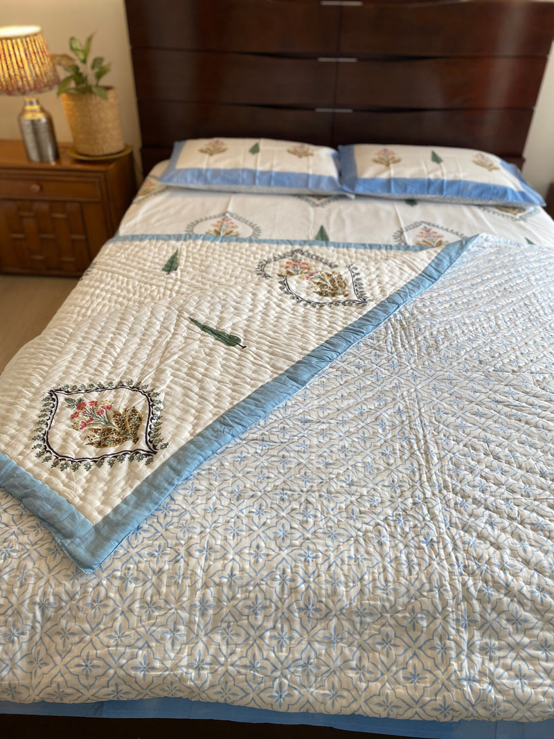 Blue Floral Reversible Quilt