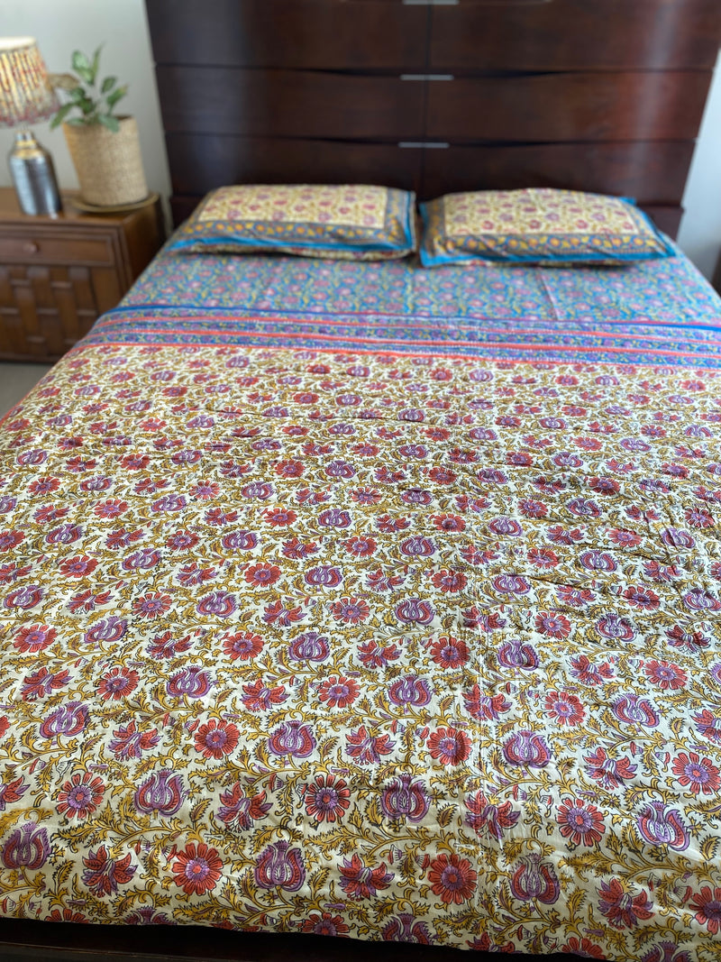 Blue Floral Reversible Quilt