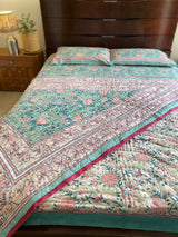 Aqua Blue Floral Reversible Quilt