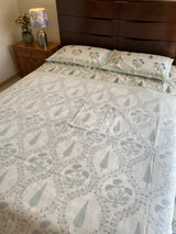Fresh Florals- Blue and Green Cotton Mul Dohar