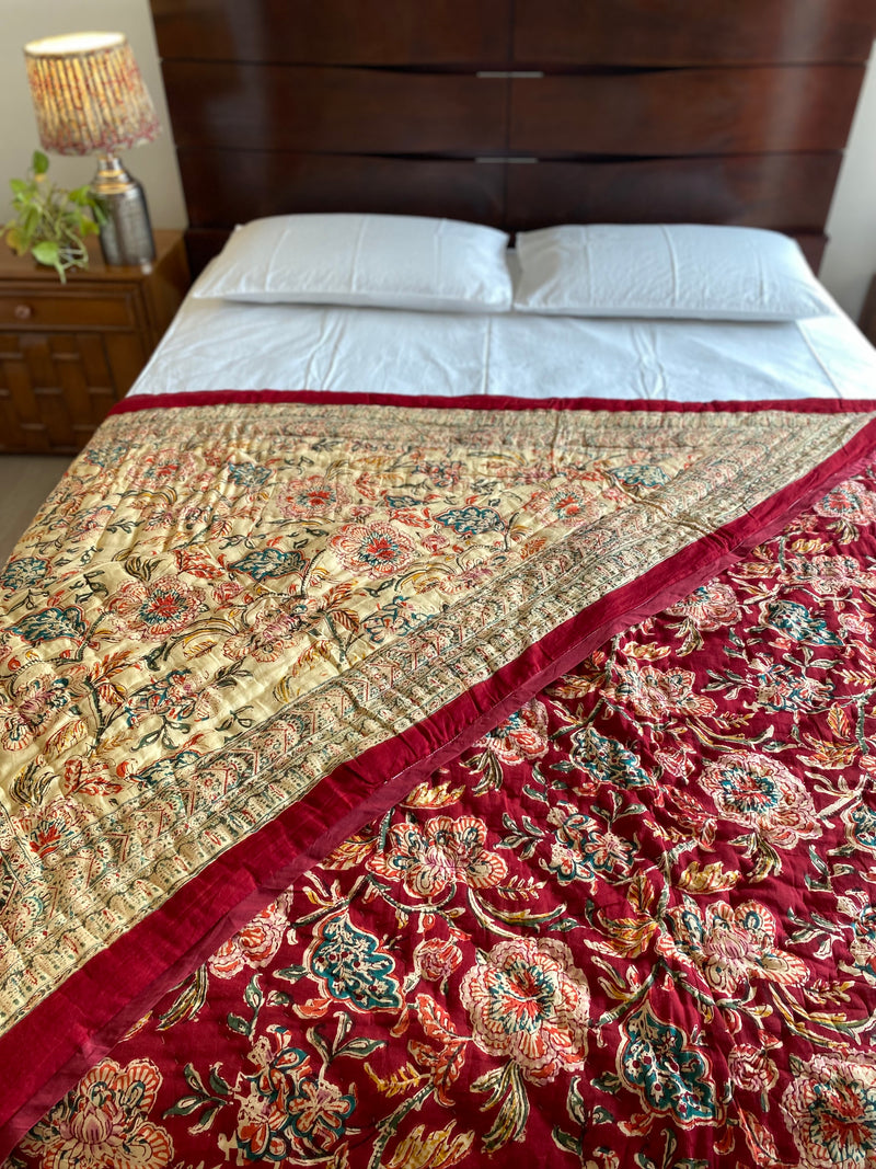 Red Floral Reversible Quilt
