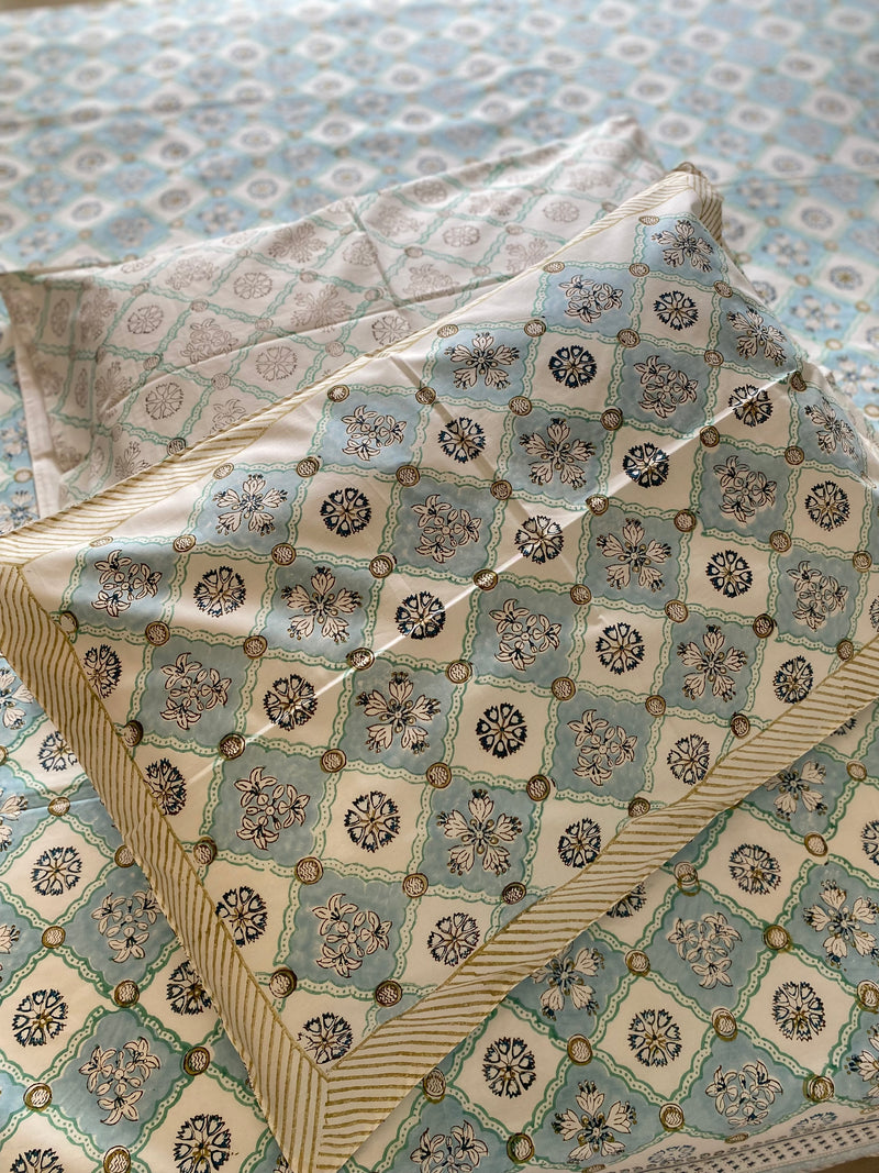 Blue Handblock Printed Bedsheet