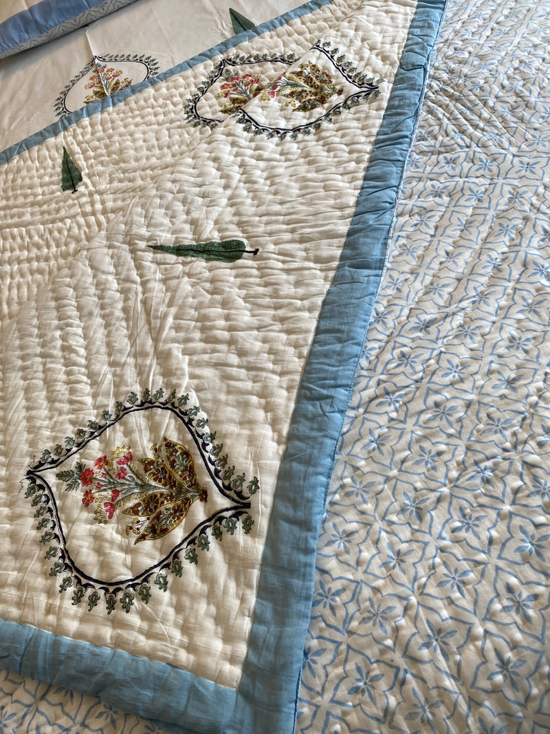 Blue Floral Reversible Quilt