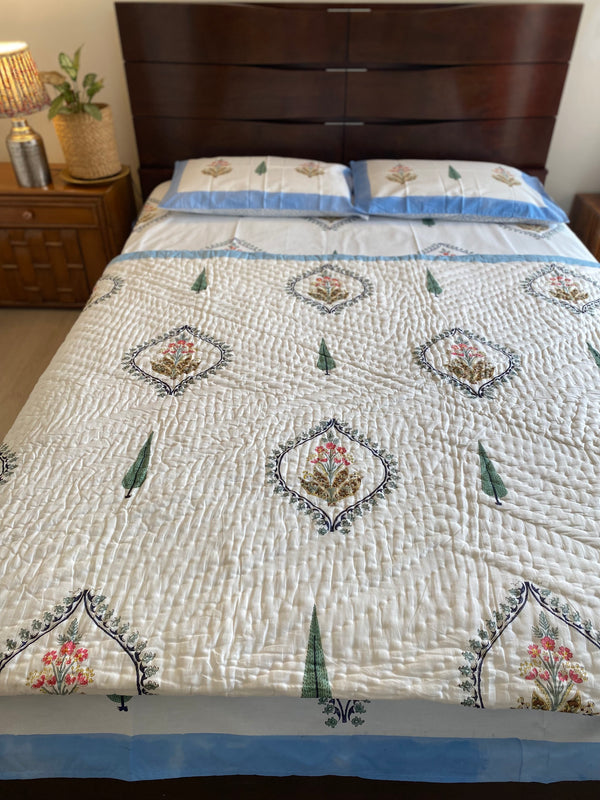 Blue Floral Reversible Quilt