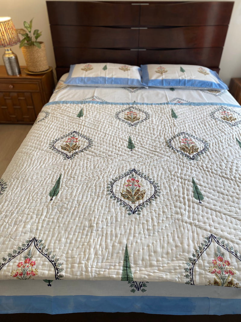 Blue Floral Reversible Quilt