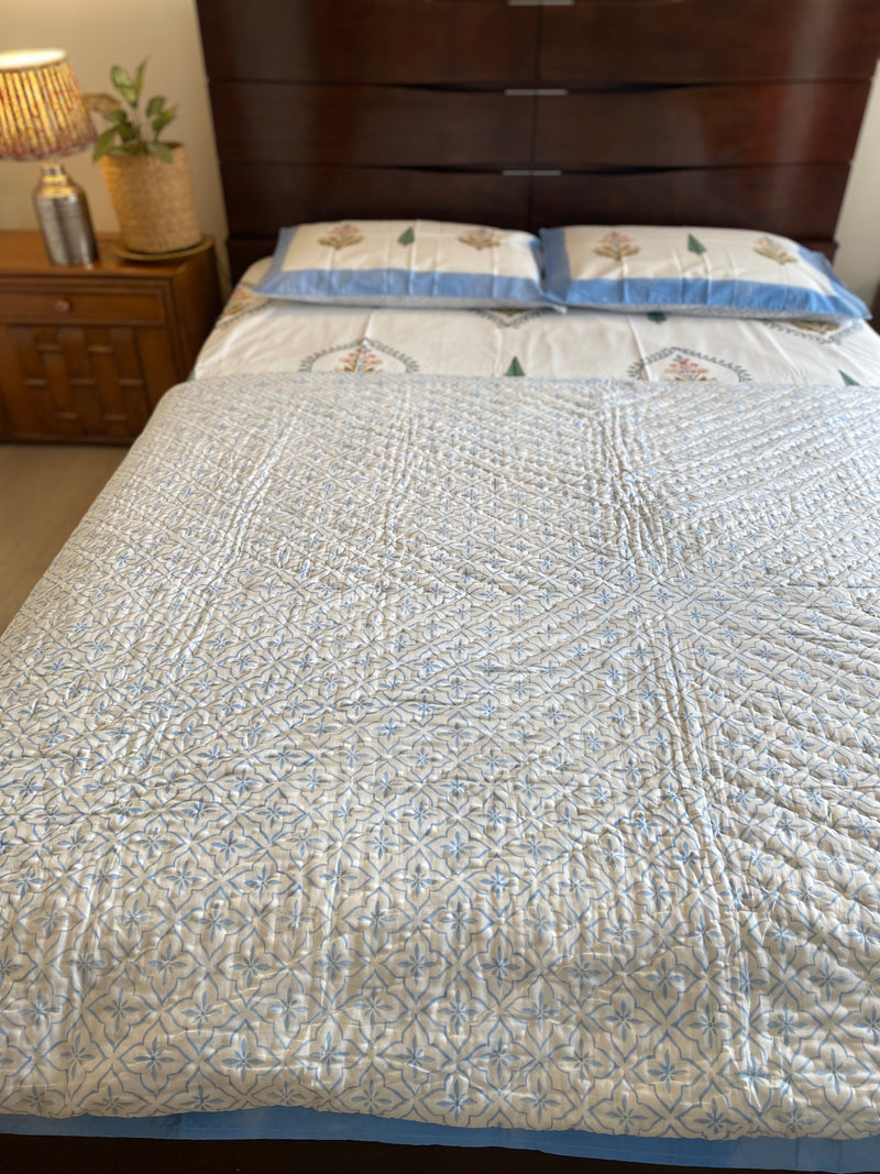 Blue Floral Reversible Quilt