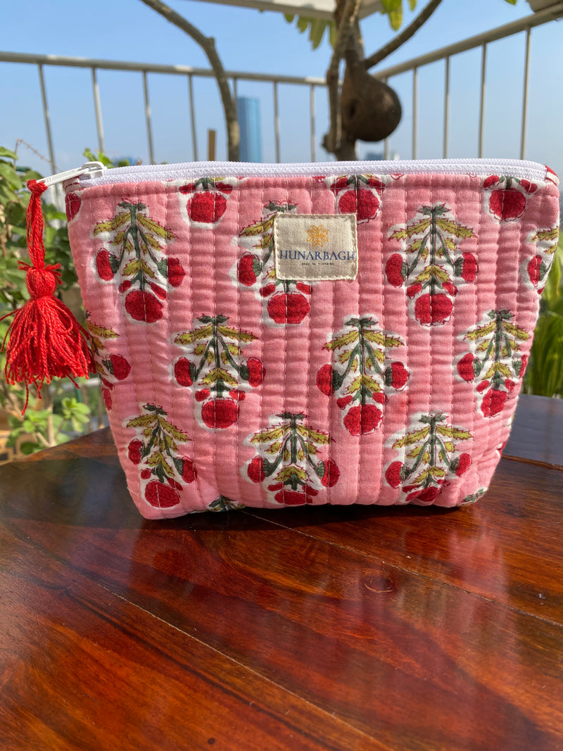 Pink Floral Tote Bag with Pouch