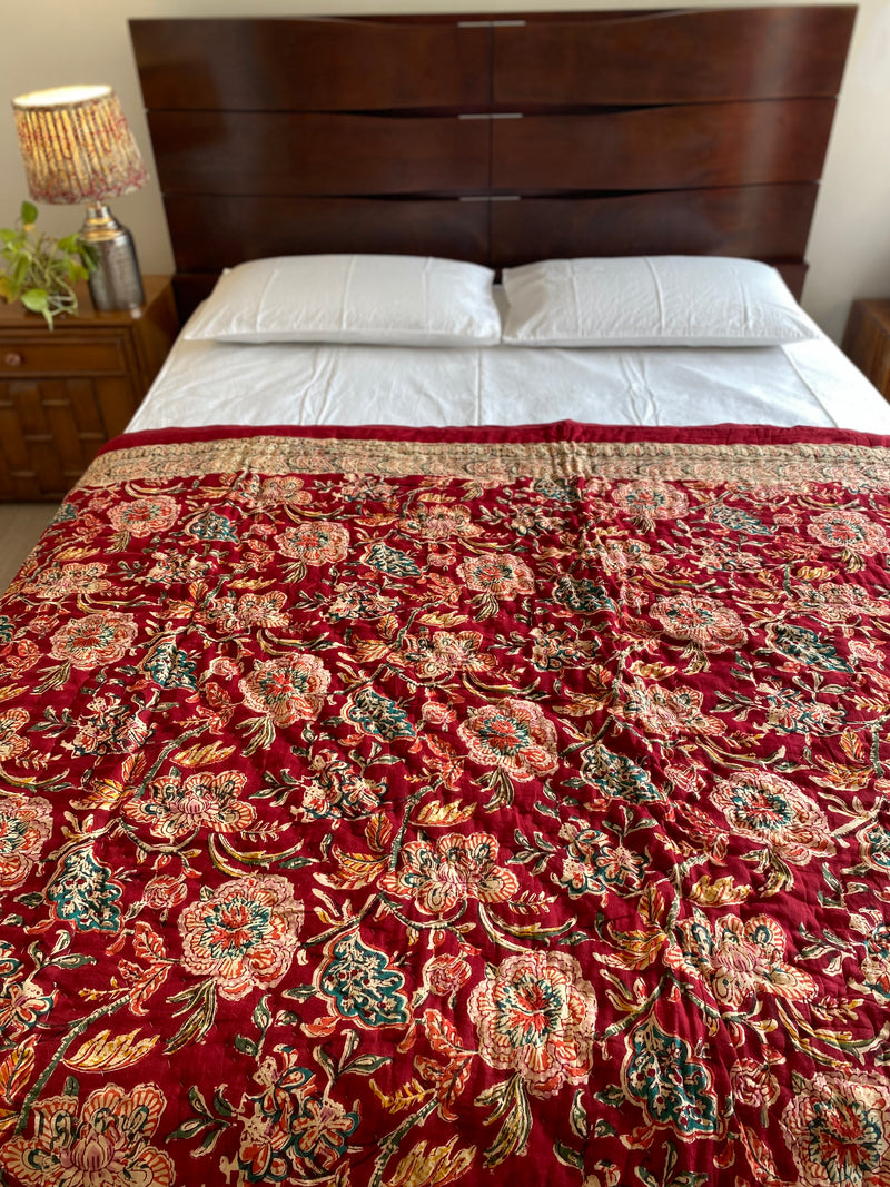 Red Floral Reversible Quilt