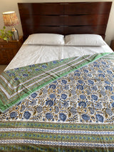 Green Handblock Print Reversible Dohar