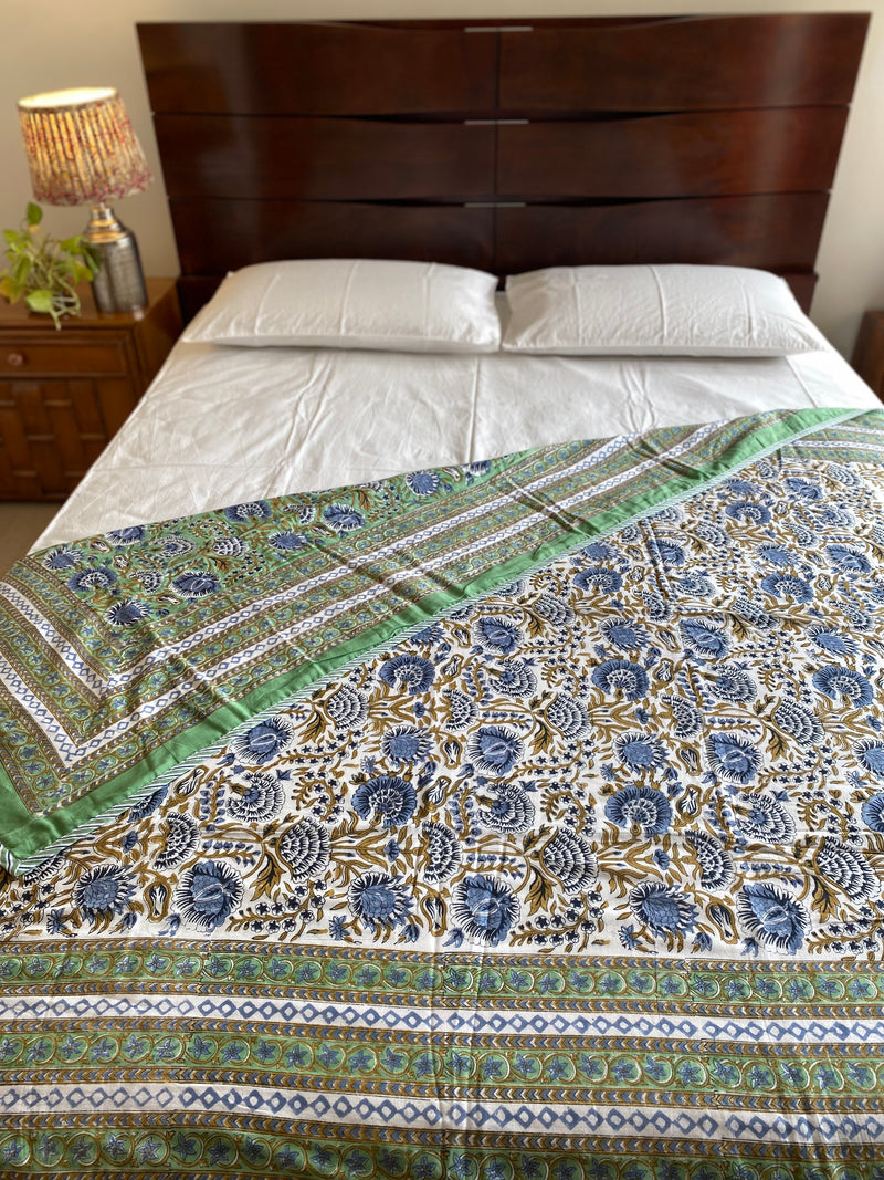 Green Handblock Print Reversible Dohar