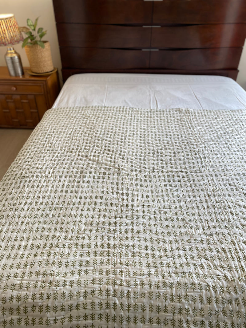 Green and Red Floral Reversible Quilt