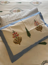 Blue and White Handblock Printed Bedsheet (300 TC)