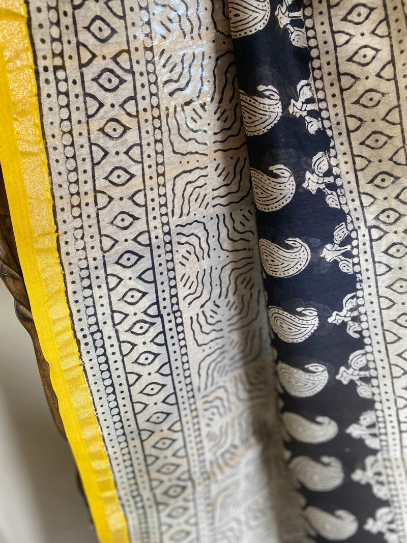 Gul-mohar collection- Black Chanderi Saree