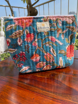 Blue Floral Tote Bag with Pouch