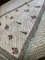 Green and Red Floral Reversible Quilt